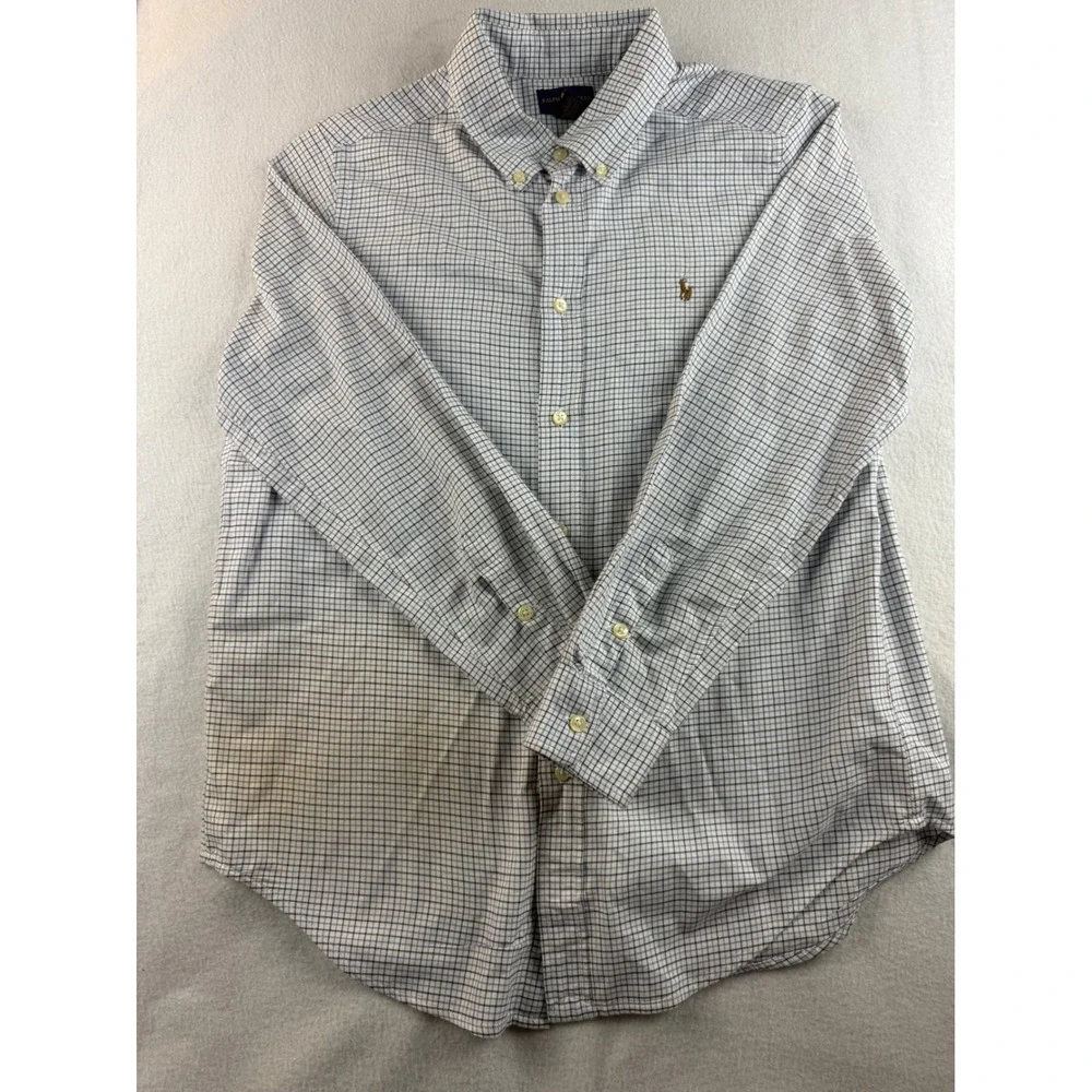 Ralph Lauren Kids Blue Plaid Long Sleeve Button Down‎ Shirt - Size L